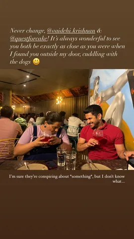 Never change, @vaidehi.krishnan & @questforcake! It's always wonderful to see you both be exactly as close as you were when I found you outside my door, cuddling with the dogs 😃 I'm sure they're conspiring about *something*, but I don't know what…